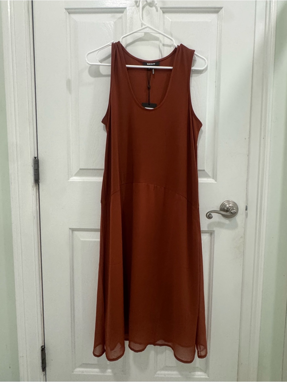 DKNY Sleeveless Midi Dress in Burnt Orange